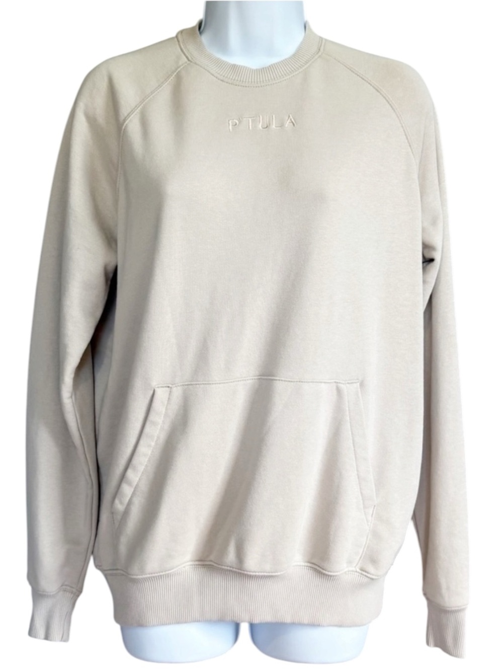 P’TULA Oversized Crewneck Sweatshirt Beige Neutral Athleisure Pullover XXS